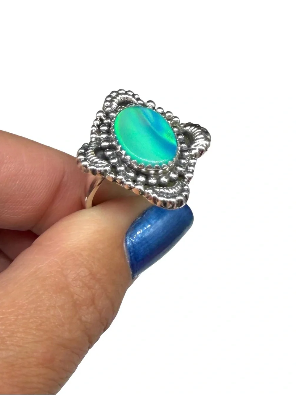 Aurora Fire Opal Ring Size 7 Solid 925 Sterling Silver
